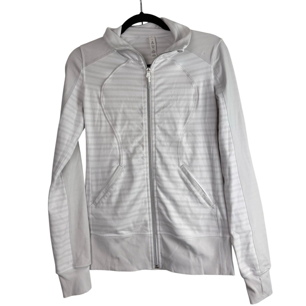 Lululemon Green & White Striped Full Zip Collared Athletic Jacket Size 6